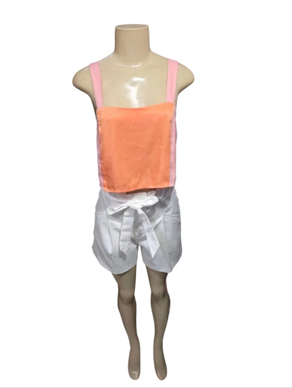 Petal + Pup Colorblock Linen Crop‎ Tank Top Pink Orange Size 0